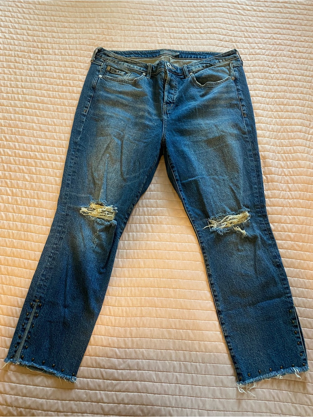 Torrid High Rise Straight Jeans 14R Distressed Studded Raw Hem